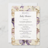 Invitation Baby shower Purple Gold Cream Bows (Devant)