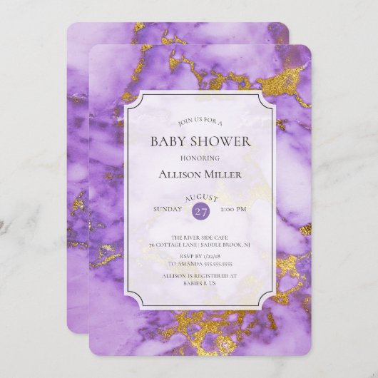 Invitation Baby shower Purple & Or (Devant / Derrière)