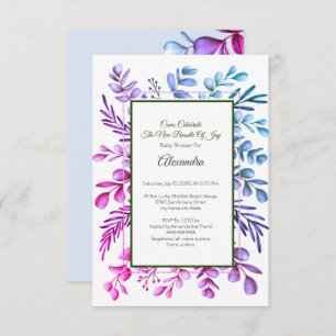 Invitation Baby shower Purple Pink Blue Eucalyptus
