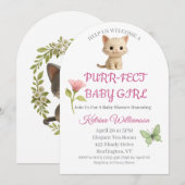 Invitation Baby shower Purr-fect bébé fille chaton (Devant / Derrière)