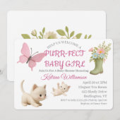 Invitation Baby shower Purr-fect bébé fille chaton (Devant / Derrière)
