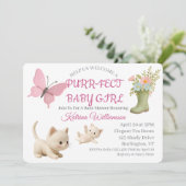 Invitation Baby shower Purr-fect bébé fille chaton (Debout devant)