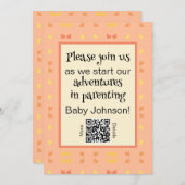 Invitation Baby shower QR Code Peach Jaune Géométrique (Devant / Derrière)