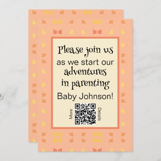 Invitation Baby shower QR Code Peach Jaune Géométrique (Devant / Derrière)
