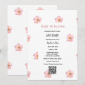 Invitation Baby shower QR Code Rose Floral Cute Baby In Bloom (Devant / Derrière)