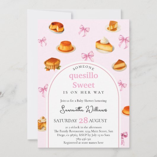 Invitation baby shower quesillo Pink Bow (Devant)