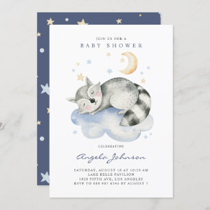 Invitation Baby shower Raccoon couché bébé couché à l'aquarel
