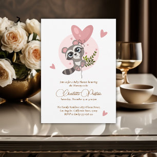 Invitation Baby shower raccoon minimaliste Cute