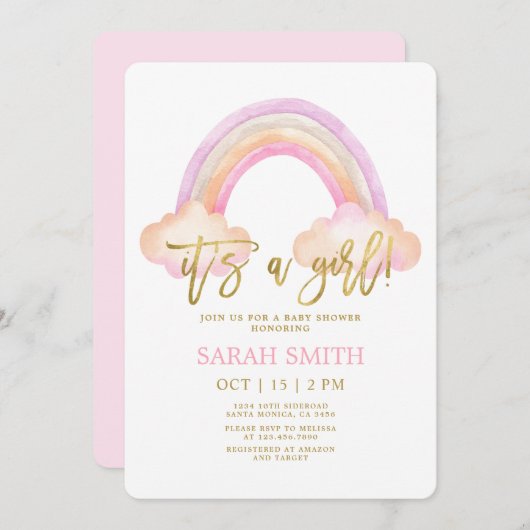 Invitation Baby shower Rainbow (Devant / Derrière)
