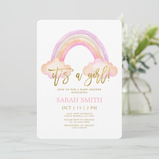 Invitation Baby shower Rainbow (Debout devant)