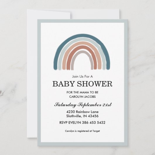 Invitation Baby shower Rainbow Blue Boy (Devant)