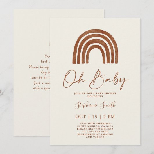 Invitation Baby shower Rainbow Boho (Devant / Derrière)