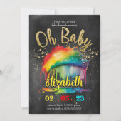 Invitation Baby shower Rainbow Gold Chalkboard (Devant)