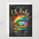 Invitation Baby shower Rainbow Gold Chalkboard (Devant / Derrière)