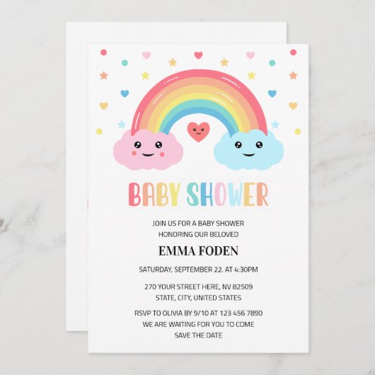 Invitation Baby shower Rainbow Miracle à thème (Devant / Derrière)