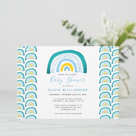 Invitation Baby shower Rainbow moderne (Debout devant)