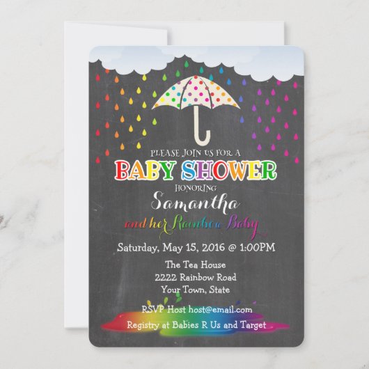 Invitation Baby shower Rainbow Raindrops (Devant)