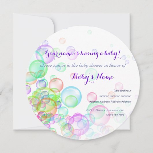 Invitation Baby shower Rainbow Soap Bubbles (Devant)