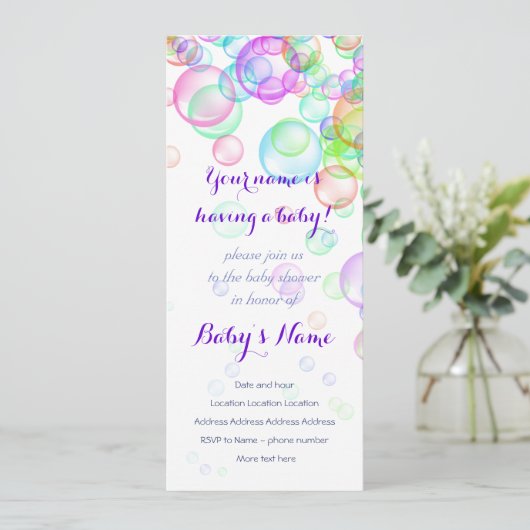 Invitation Baby shower Rainbow Soap Bubbles (Debout devant)