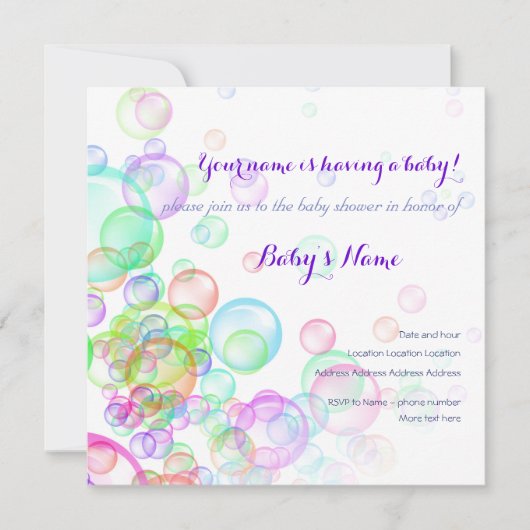 Invitation Baby shower Rainbow Soap Bubbles (Devant)