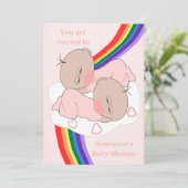 Invitation Baby shower Rainbow Twin Baby Girls (Debout devant)