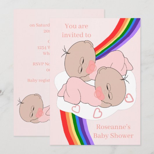 Invitation Baby shower Rainbow Twin Baby Girls (Devant / Derrière)
