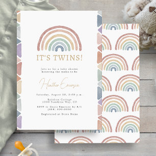 Invitation Baby shower Rainbow Twins