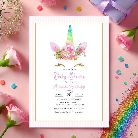 Invitation Baby shower Rainbow Unicorn