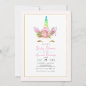 Invitation Baby shower Rainbow Unicorn (Devant)