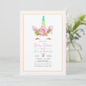 Invitation Baby shower Rainbow Unicorn (Debout devant)