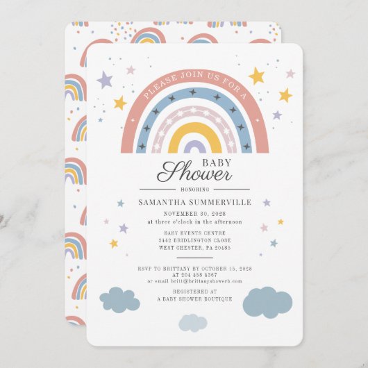 Invitation Baby shower Rainbow Watercolor Script (Devant / Derrière)