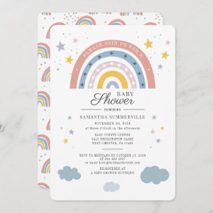 Invitation Baby shower Rainbow Watercolor Script
