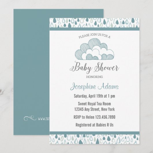 Invitation Baby shower Raindrop (Devant / Derrière)
