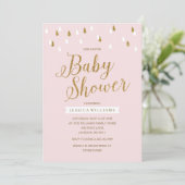 Invitation Baby shower Raindrops de Parties scintillant rose  (Debout devant)