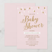 Invitation Baby shower Raindrops de Parties scintillant rose  (Devant / Derrière)