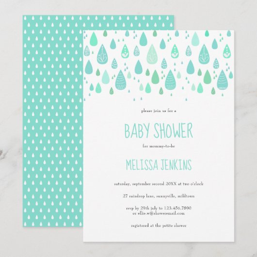 Invitation Baby shower Raindrops mignon / Saupoudrer (Devant / Derrière)