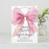 Invitation Baby shower rayé Chic Bow rose (Debout devant)