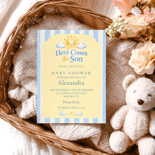 Invitation Baby Shower Rayé de Bleu Sunshine