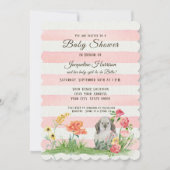 Invitation Baby shower rayé de fille de lapin d'oreille de (Devant)