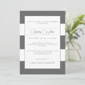 Invitation Baby shower rayé gris (Debout devant)