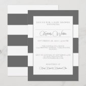 Invitation Baby shower rayé gris (Devant / Derrière)