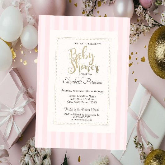 Invitation Baby shower rayé rose chic
