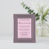 Invitation Baby Shower rayures damier noir et rose (Debout devant)