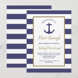 Invitation Baby-Shower « Rayures Nautiques de la Marine » en 