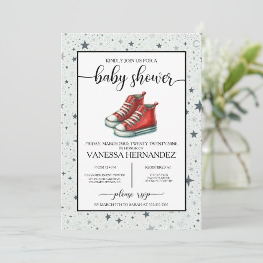Invitation Baby shower Red Baby High Tops (Debout devant)
