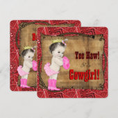 Invitation Baby shower Red Bandana Cowgirl (Devant / Derrière)