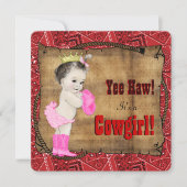 Invitation Baby shower Red Bandana Cowgirl (Devant)