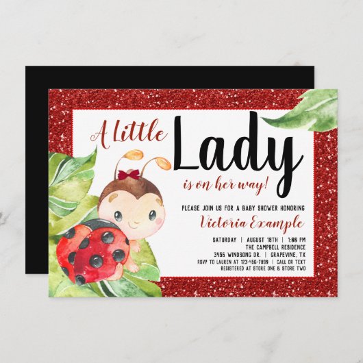 Invitation Baby shower Red Black Ladybug (Devant / Derrière)