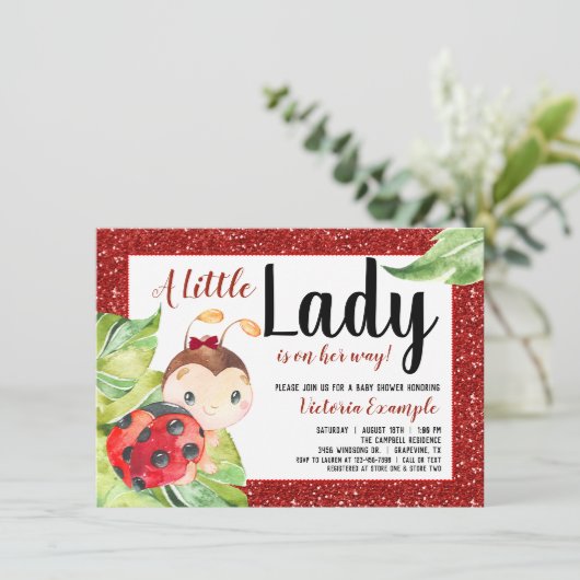 Invitation Baby shower Red Black Ladybug (Debout devant)