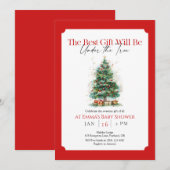 Invitation Baby shower Red Christmas Tree (Devant / Derrière)